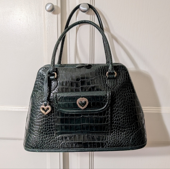 Dooney & Bourke Nile Collection Green Croc Embossed Leather  Brighton Croc Leather Medium Satchel Bag Emerald Green